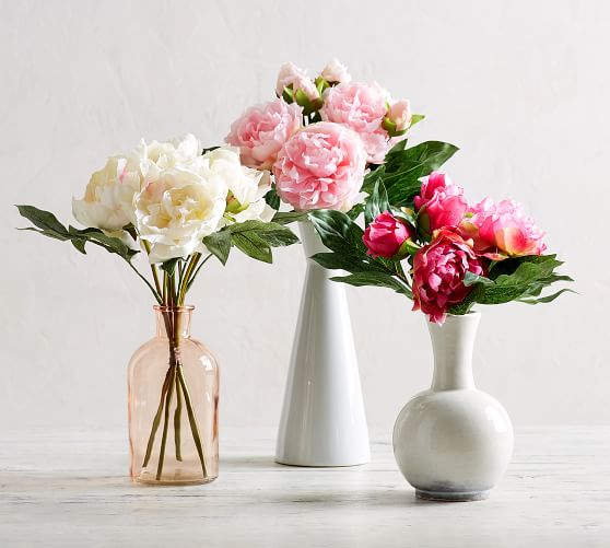 Pottery Barn Faux Peony Bouquets Raspberry Blush Pink White sale 