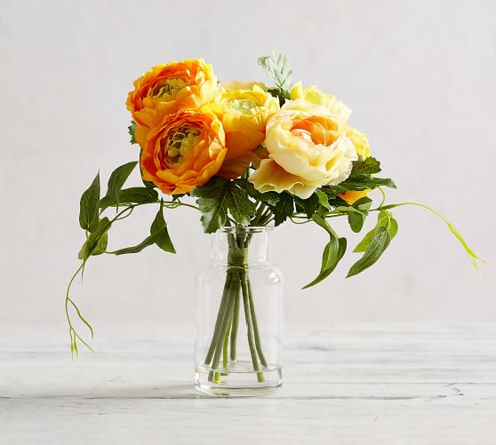 Pottery Barn Faux Ranunculus Composed Arrangement Yellow Orange spring 2020 sale