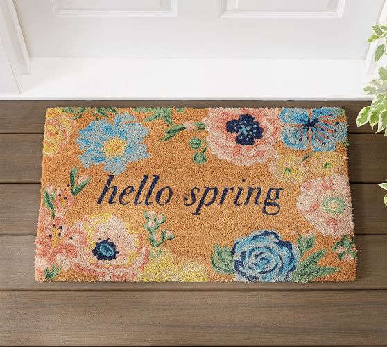 Pottery Barn Hello Spring Doormat Flowers home decor sale 