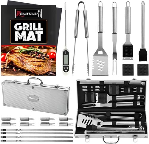 ROMANTICIST 23pc Must-Have BBQ Grill Accessories Set with Thermometer barbecue holiday gift dad brother