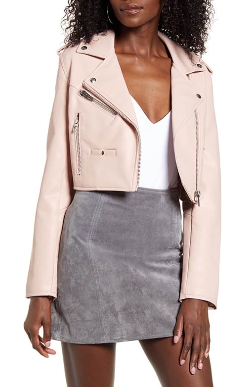 BLANKNYC Crop Faux Leather Moto Jacket Love Sick pink spring inspired leather jackets women