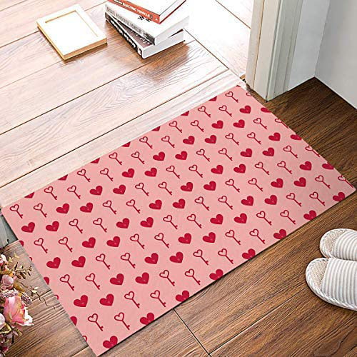 FAMILYDECOR Pink Valentine's Day Pink Key Heart Door Mats doormats