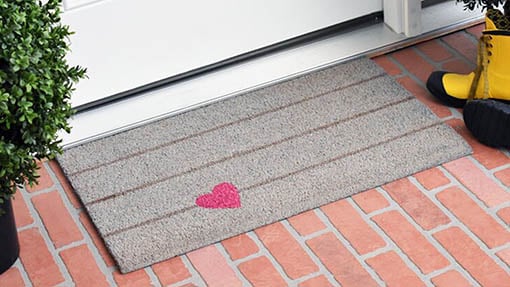 HARTFIELD HEART 29 IN. X 17 IN. NON-SLIP OUTDOOR DOOR MAT gray pink valentines day doormats