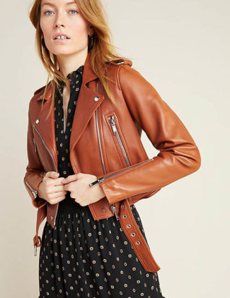 LTH JKT MYA Cropped Leather Moto Jacket Honey tan spring inspired leather jackets women