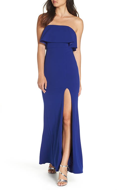 LULUS Off the Shoulder Maxi Gown Cobalt Blue strapless dresess women