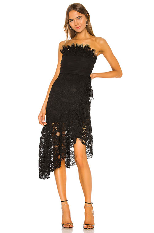  Lovers + Friends Antoinette Midi Dress Black strapless dresses ruffles 