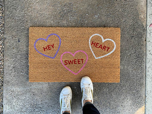 NickelDesignsShop Candy Conversation Hearts Hey Sweet Heart Doormat valentines day doormats