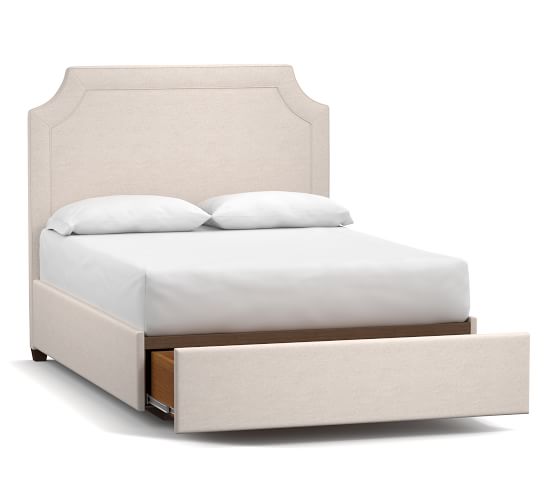 Pottery Barn Ardley Upholstered Footboard Storage Bed organized home sale