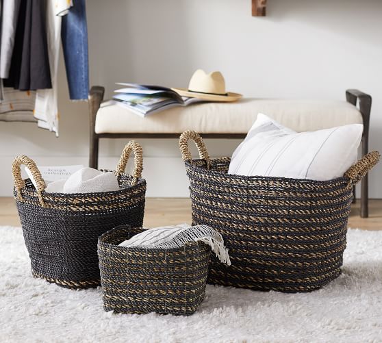 Pottery Barn Asher Seagrass Basket Collection organized home sale