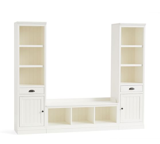 Pottery Barn Aubrey 3-Piece Entryway Set With Cabinets Dutch White Black organized home sale