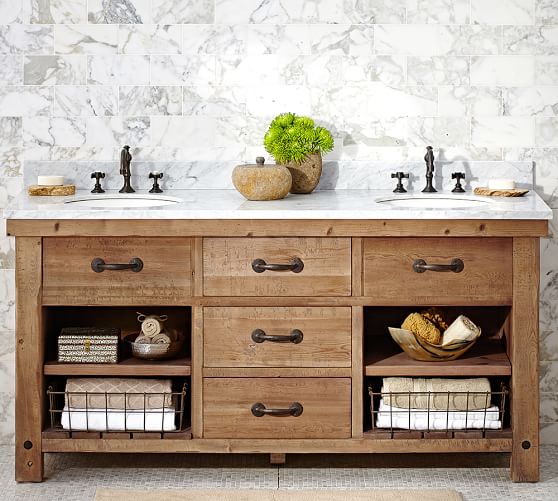Pottery Barn Benchwright Double Sink Vanity – 72"​ Wax Pine organized home sale