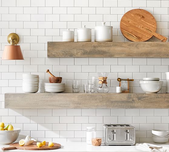 Pottery Barn Benchwright Floating Shelves livingston finish organized home sale
