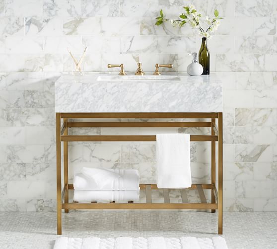 Pottery Barn Clarence Apothecary Single Sink Vanity, Brass – 36" organized home sale