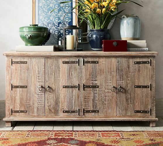 Pottery Barn Kaplan Reclaimed Wood Media Console organized home sale