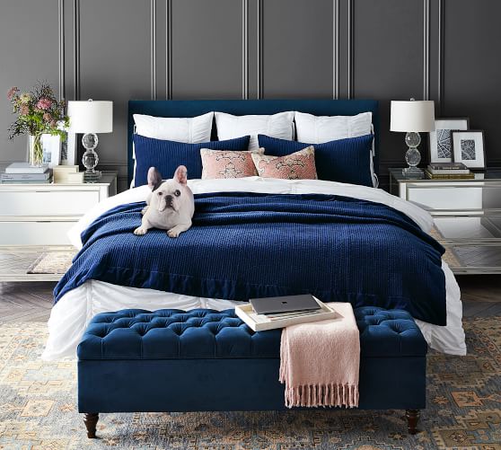 Pottery Barn Lorraine Tufted King Storage Bench organized home sale
