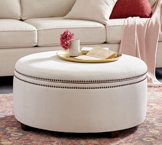 Pottery Barn Tamsen Round Storage Ottoman organized home sale