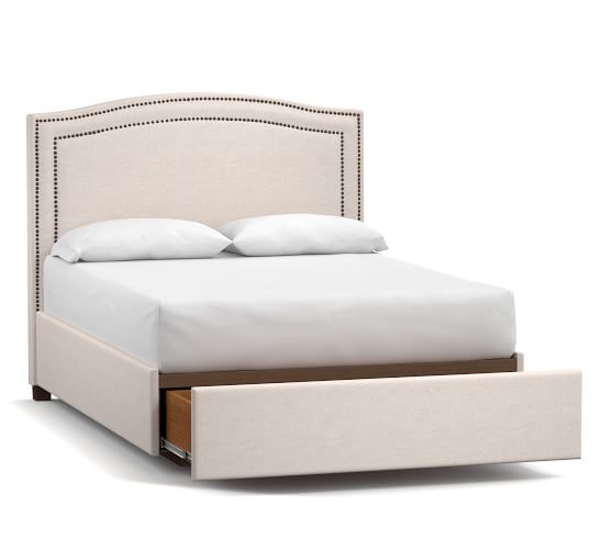 Pottery Barn Tamsen Upholstered Curve Footboard Storage Bed organized home sale
