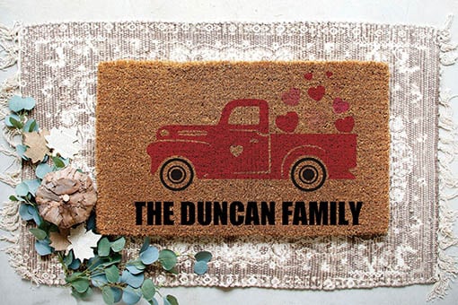 ShopDivineIvy Red Truck Doormat valentines day doormats hearts