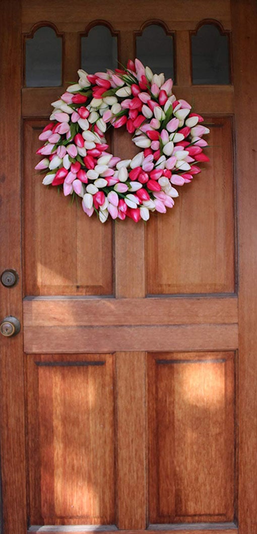 The Wreath Depot Pink and White Tulip Front Door Wreath valentines day wreaths pink light white 