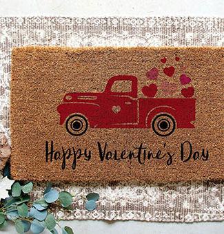 shopdivineivy Red Truck Hearts Doormat Valentines Day doormats