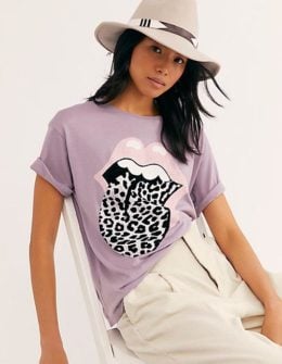 Daydreamer Stones Flocked Leopard Tongue Tee Smoke Lavender rolling stones band shirts