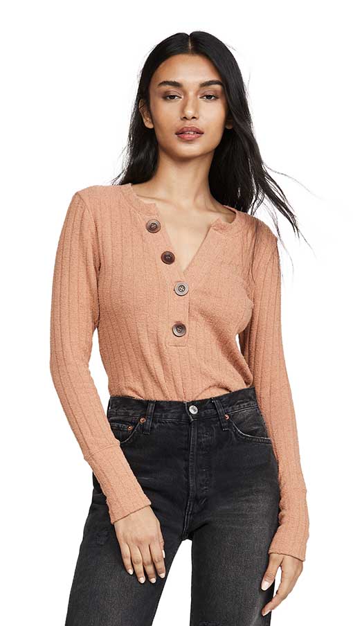 Free People Oliver Henley Long Sleeve Tee Clay spring tops