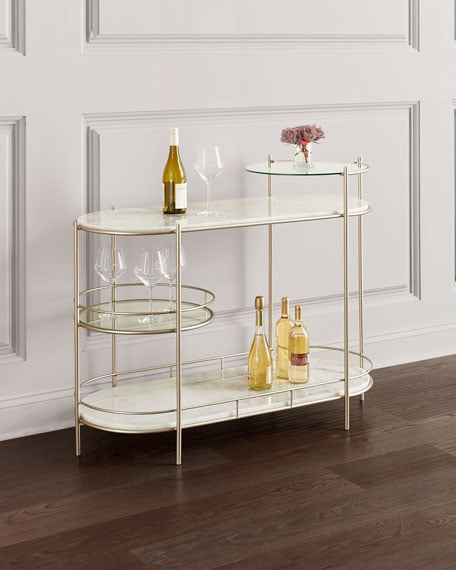 Hooker Furniture Ronney Bar Caddy Silver Marble Shelves horchow accent furniture sale