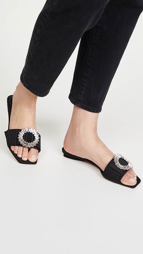 Alexandre Birman Madelina Flat Slides Black embellished slide sandals