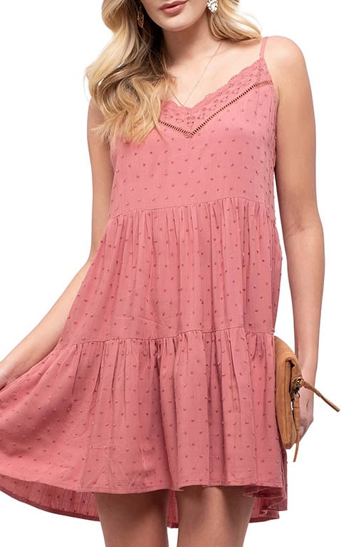 Blu Pepper Swiss Dot Tiered Minidress Rose Pink swiss dot lace dresses spring summer