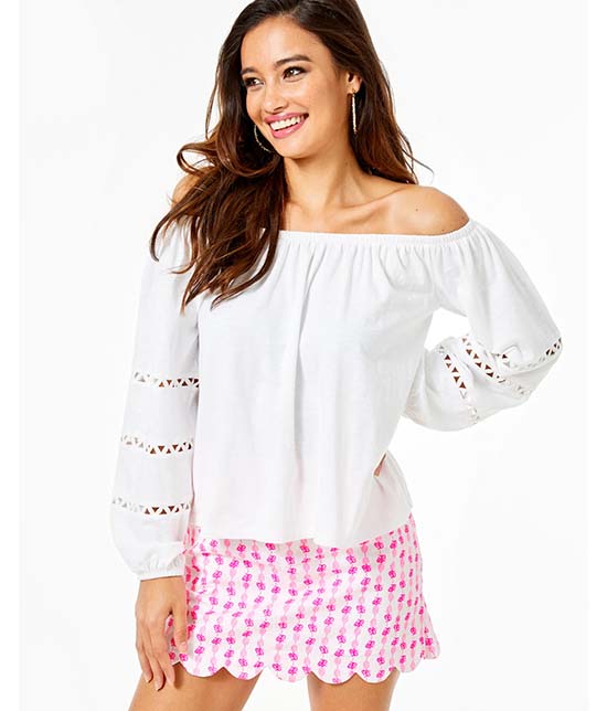 KATT OFF-THE-SHOULDER TOP Resort White Lilly Pulitzer sale