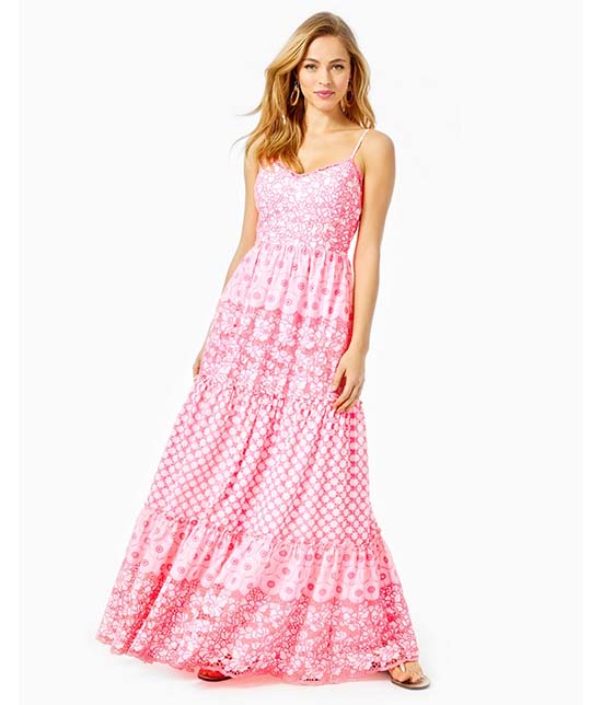 KYLA MAXI DRESS Lillys Coral Garden Gate Eyelet Lace Lilly Pulitzer sale 
