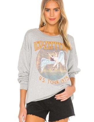 Lauren Moshi x REVOLVE Babbs Pullover Heather Grey Led Zeppelin US Tour 1975 graphic sweatshirts fleece