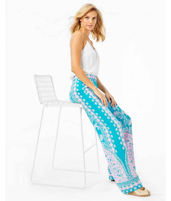 Lilly Pulitzer 33" BAL HARBOUR MID RISE PALAZZO PANT Turquoise Teal Water Ya Waiting For Engineered Palazzo Sale