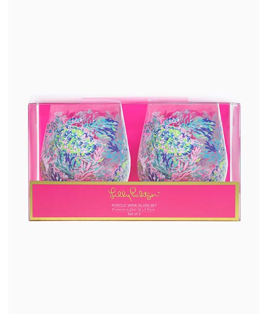 Lilly Pulitzer ACRYLIC WINE GLASS SET Multi Shell Of A Party sale