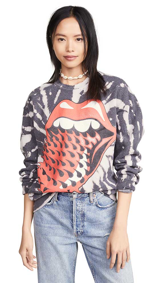 MADEWORN ROCK Rolling Stones Sweatshirt Black Tie Dye graphic sweatshirts women