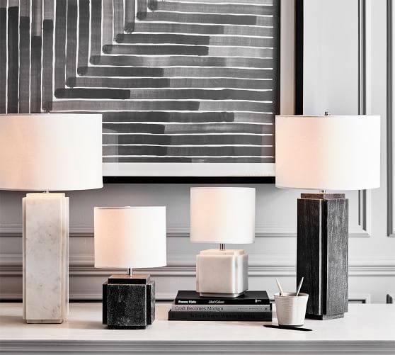 Pottery Barn Amara Marble Table Lamp White Black premier sale