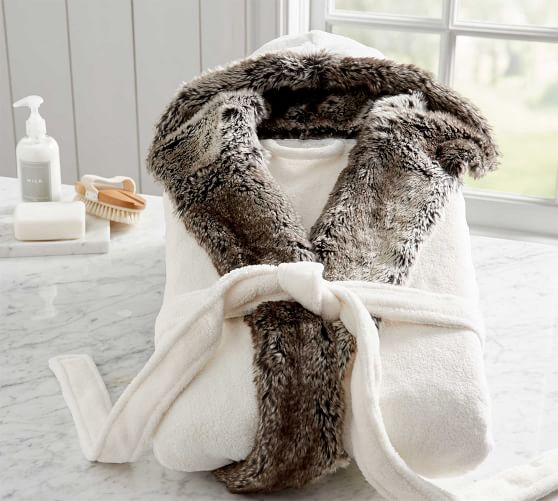 Pottery Barn Gray Ombre Faux Fur Robe premier sale