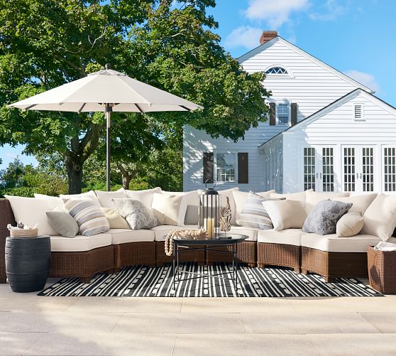 Pottery Barn Palmetto All-Weather Wicker 3-Piece Rounded Armless Sectional Set, Honey premier sale