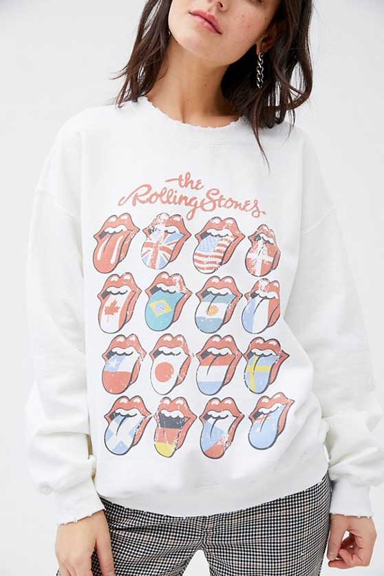 The Rolling Stones Lips Distressed Sweatshirt White graphic sweatshirts women