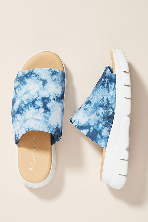 Anthropologie Cady Platform Sport Slides Blue Motif tie dye 