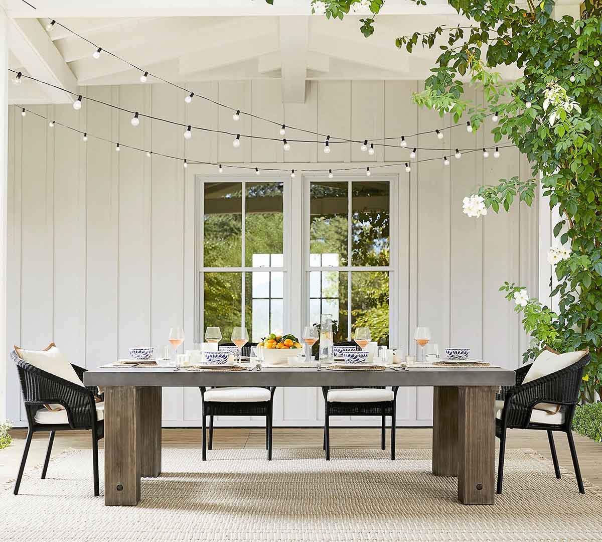 Pottery Barn Abbott Concrete & Acacia Chunky Leg Outdoor Dining Table (96) best pottery barn outdoor dining tables sale