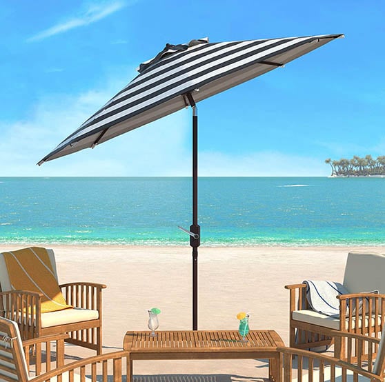 Safavieh Outdoor Collection Iris Fashion Line Auto Tilt Black and White 9-inch Umbrella