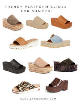 Style expert, journalist and fashion blogger Candie Anderson of candieanderson.com has the scoop on 16 trendy pairs of platform slides for summer 2020! Slide sandals are a must this season and perfect for relaxing around the house in or running errands.
