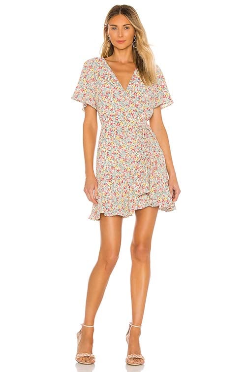 BB Dakota Flower On Mini Dress Vanilla Pink Yellow White dainty ruffle wrap dresses summer