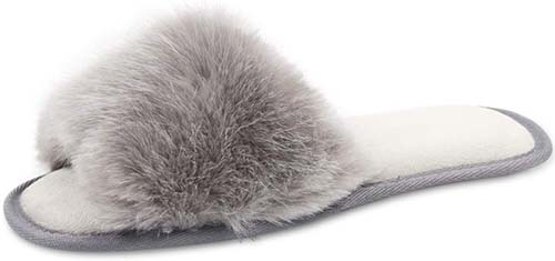 Caramella Bubble Open Toe Faux Fur Summer Slippers Slip on Fluffy Slides for Women Grey