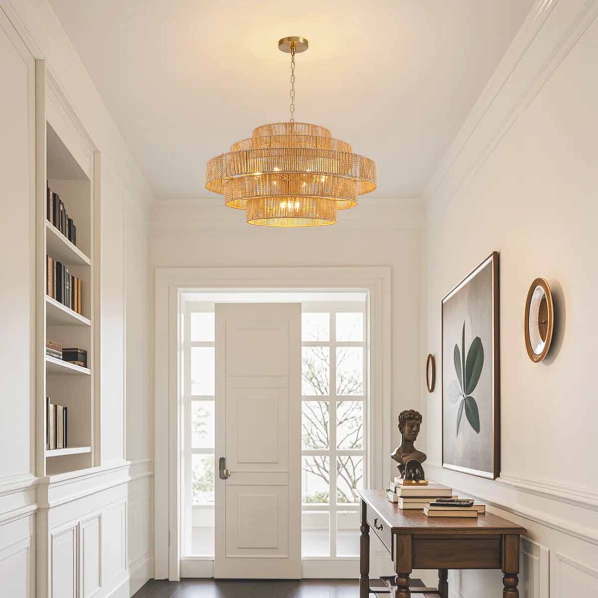 Dakota Fields 12 - Light Dimmable Hand-Woven Rattan Tiered Chandelier best coastal lighting