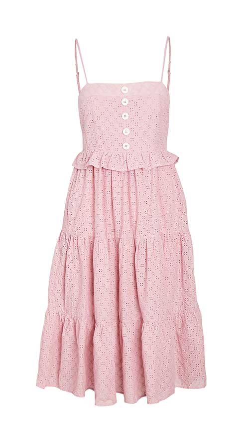 En Saison Eyelet Tiered Sleevless Dress Pink shopbop button front white light blush ruffle summer soiree party wedding guest date lunch