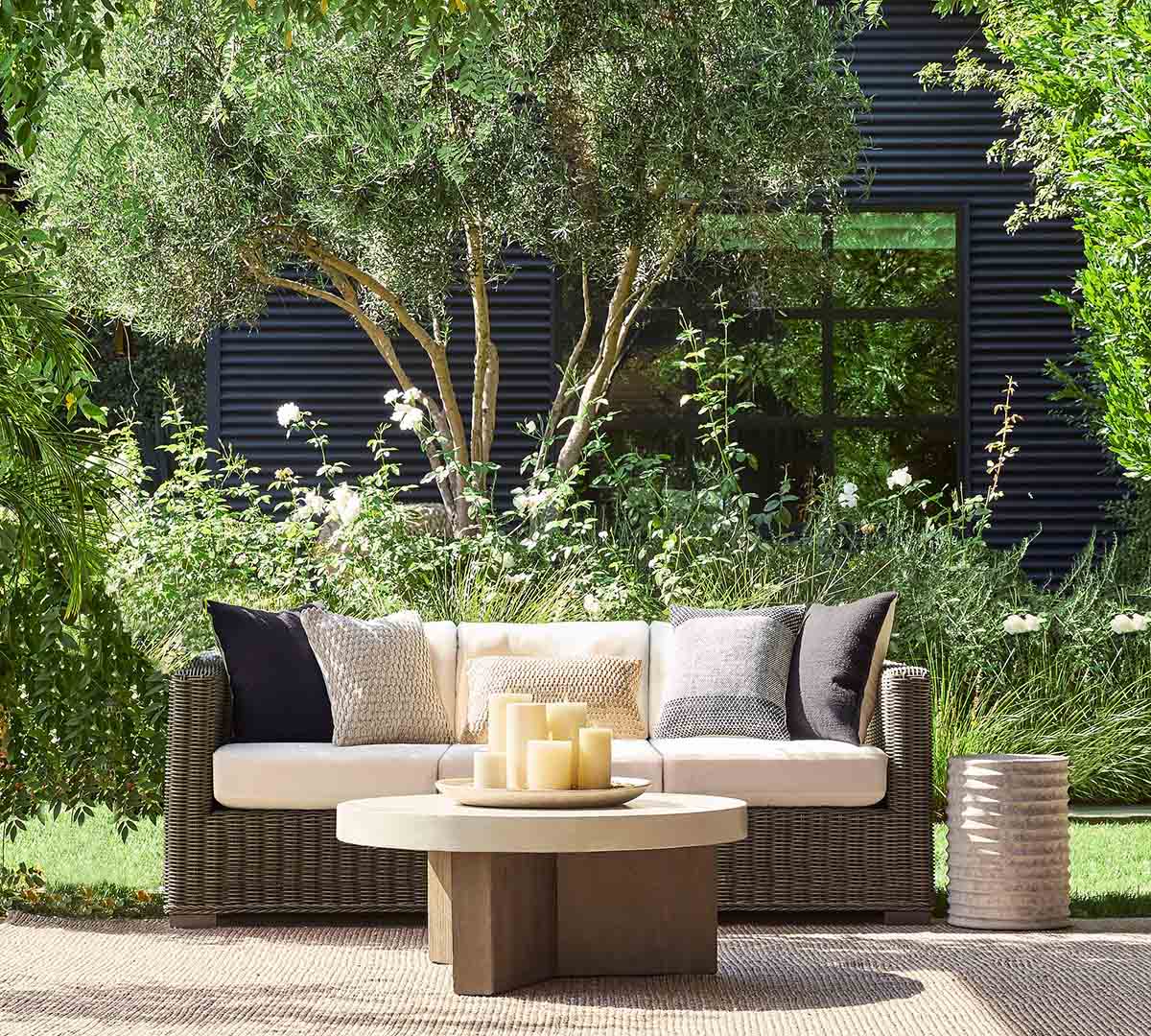 Pottery Barn Huntington Wicker Square Arm Outdoor Sofa (81") Gray best outdoor wicker sofas