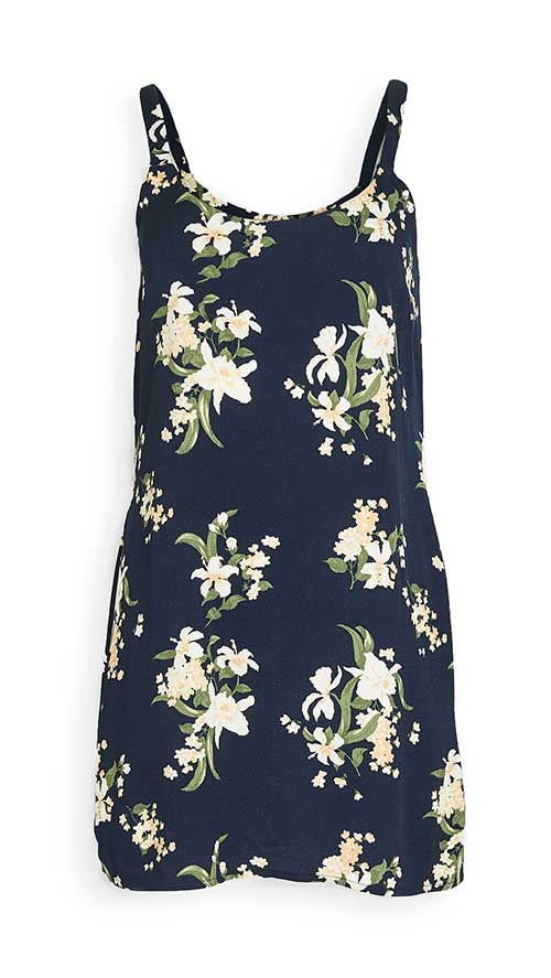 Reformation Puglia Strapless Floral Print Dress Yolanda Navy Blue White summer barbecue dress