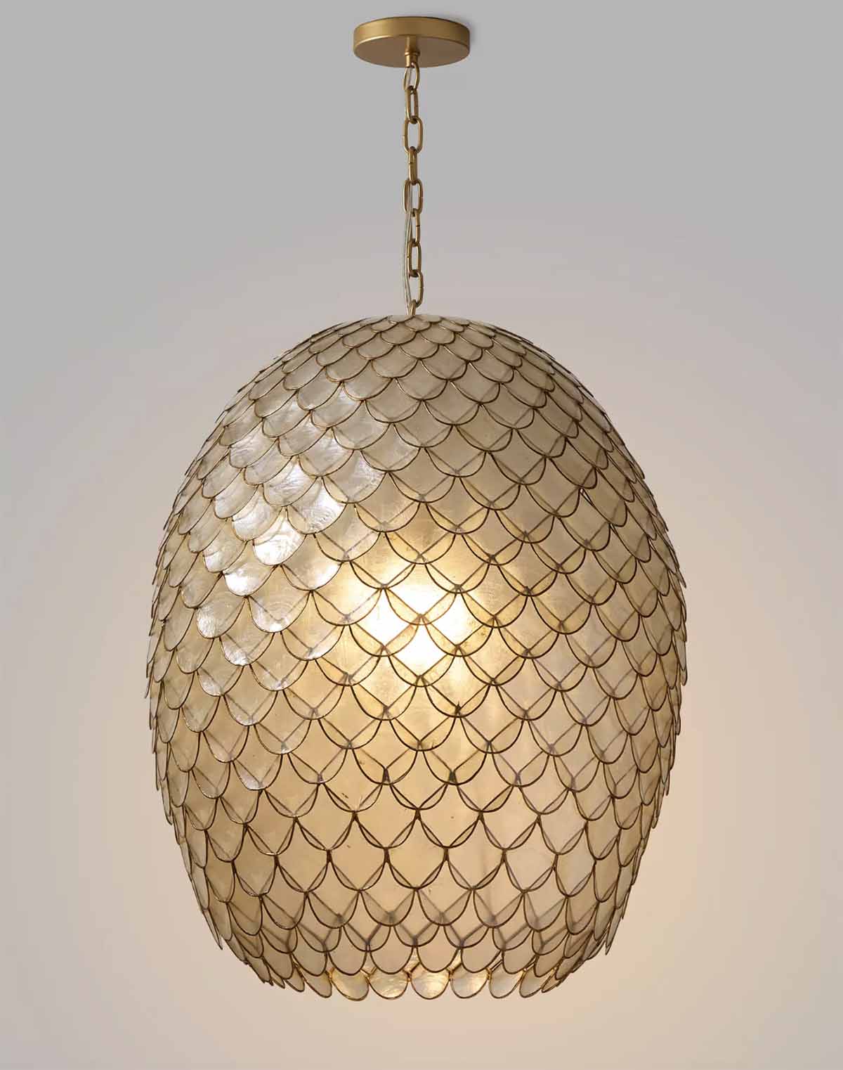 Serena and Lily Scalloped Capiz Bell Pendant best coastal lighting
